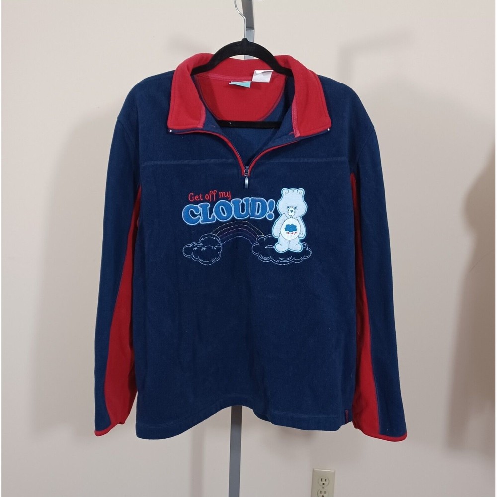 CARE BEARS Grumpy Bear ‘Get Off My Cloud’ Blue Fleece Pullover Women US XL USED